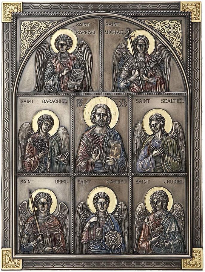 Veronese Design 12.25 Inch Jesus and The Seven Archangels Classic Style Antique Bronze Finish Wall Sculpture Plaque Decoration