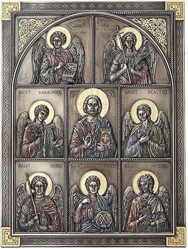 Veronese Design Placa de escultura de pared con acabado de bronce antiguo de 12.25 pulgadas de Jesús y los siete arcángeles