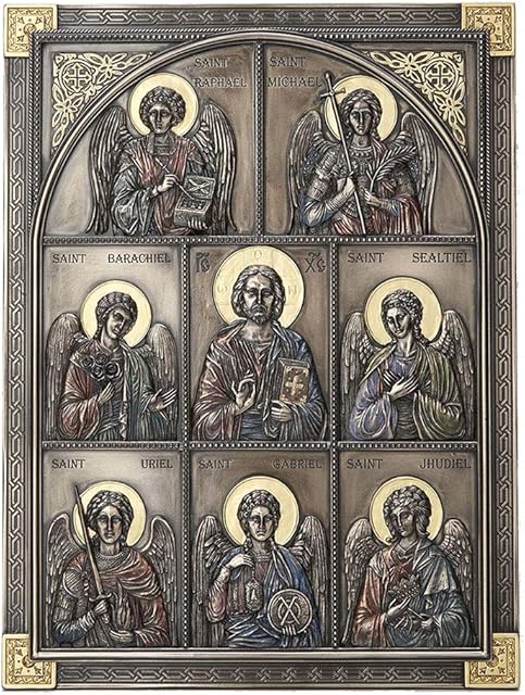 Veronese Design 12.25 Inch Jesus and The Seven Archangels Classic Style Antique Bronze Finish Wall Sculpture Plaque Decoration