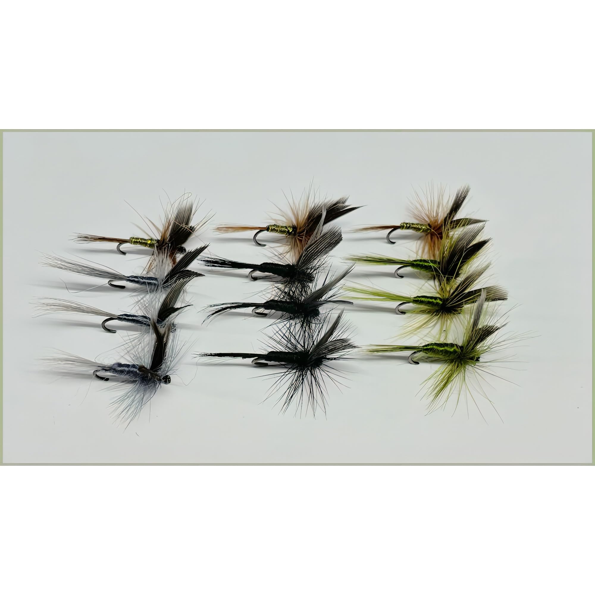 Barbless Trout Flies, Choice of sizes 12 pack Black Gnat, Olive Dun, Greenwell, Blue Dun, Top Dry Flies, (12)