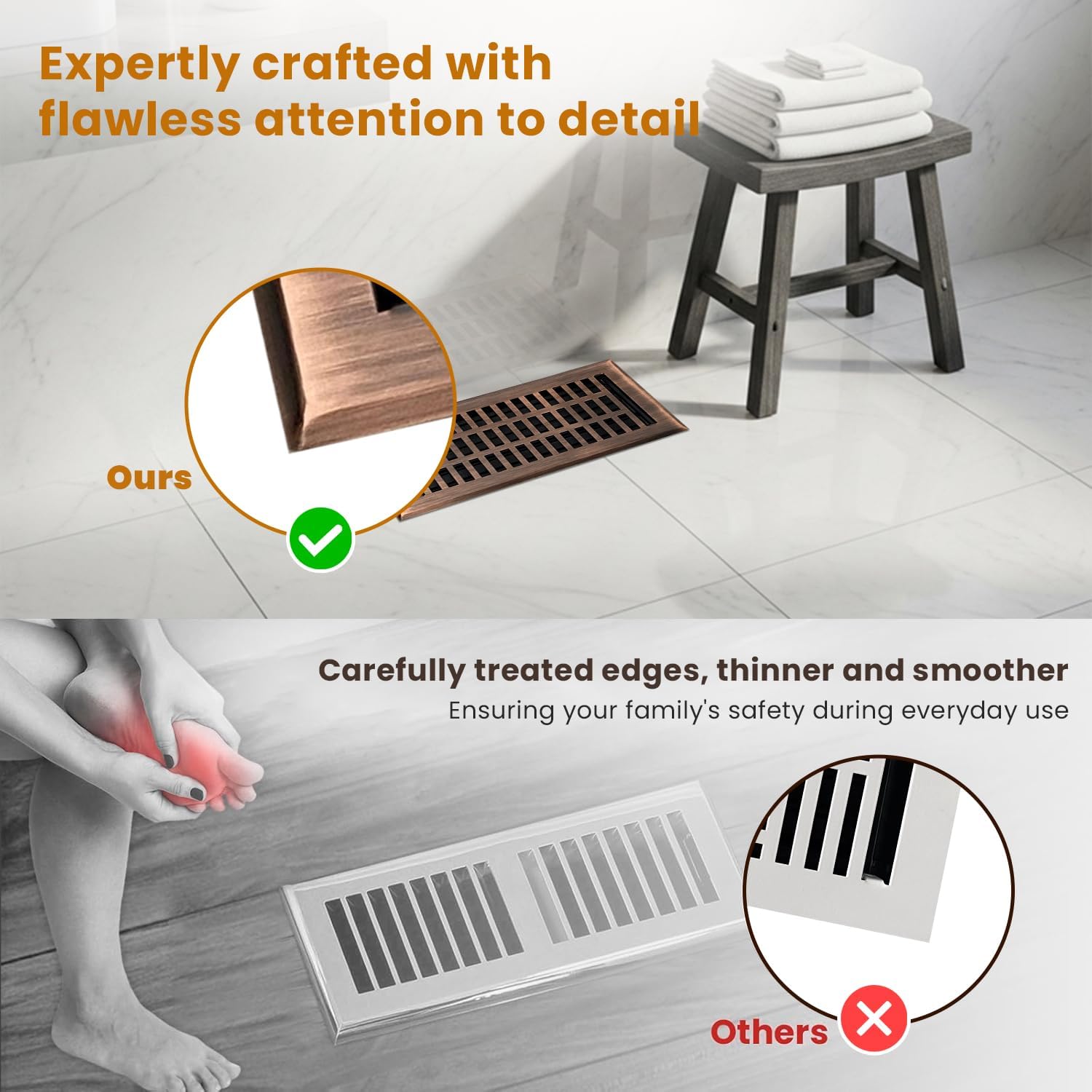 Empire Register Co, Vent Cover - 4x10 inch, Modern Contemporary Design, Antique Copper Finish, Heavy Duty Floor Vent Covers, Metal Damper Attached Vent Covers for Home Floor only image 3