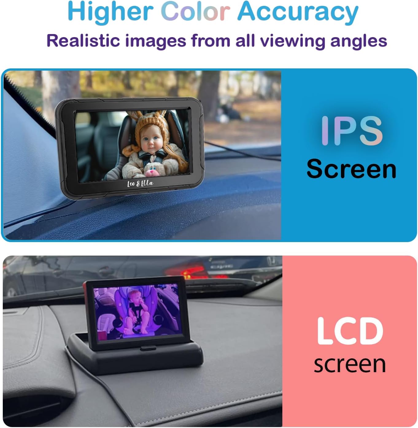 Leo&Ella Camio Wired Car Baby Camera & Monitor, Rear Facing Carseat in Backseat with night vision for infants, Safe Driving View with Night Vision, Easy Install, Universal Vehicle Fit