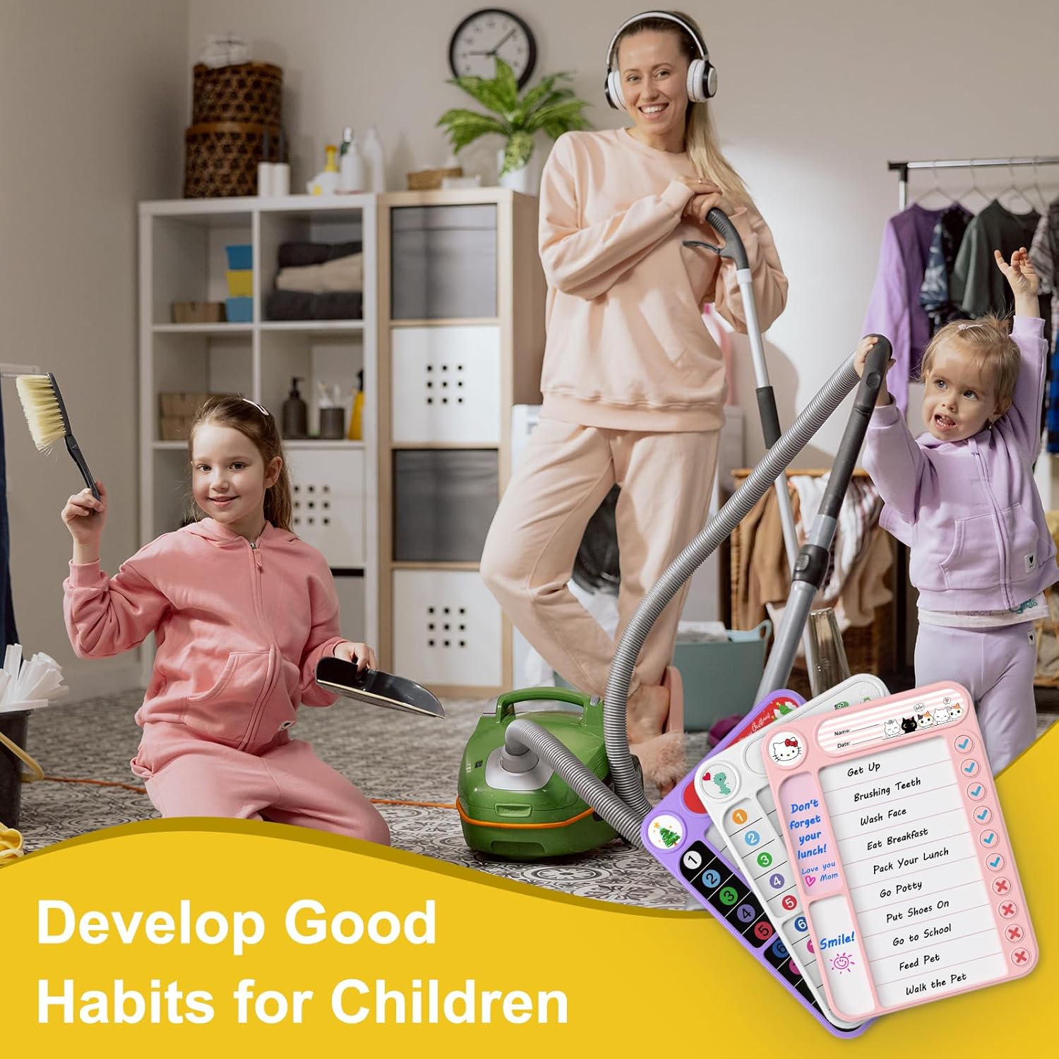2-Pack Magnetic Chore Chart for Kids, ADHD Task Tracker Easy-Check Routine Dry Erase Board, to-Do List Planning Tool with Stand for Fridge/Desk/Home/School, 6 Reusable Sheets, 4 Markers