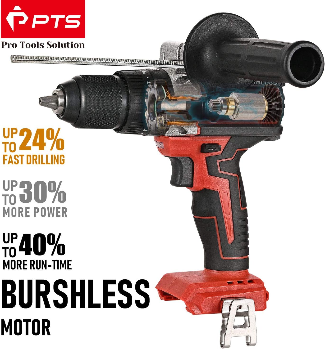 Black Friday - 70% OFF PTS ​Cordless Hammer Drill Impact Driver - Brushless 18v Electric Power Tools 21V MAX- Hammer Function and Auxiliary​ Handle ​for Total Control (Brushless)