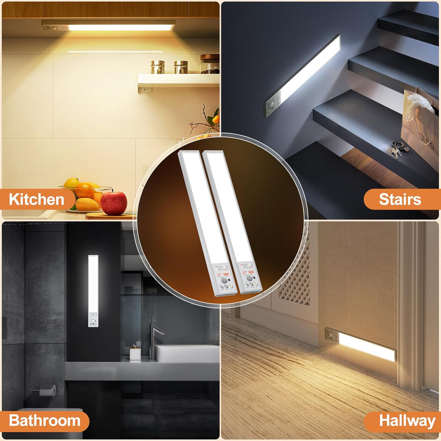 111 LEDs Dimmable Under Cabinet Lighting Wireless, 2800mAh Battery Operated, 3 Color Closet Lights Motion Sensor Light Indoor Rechargeable, 4 Mode Magnetic Under Counter Lights for Kitchen, 2 Pack