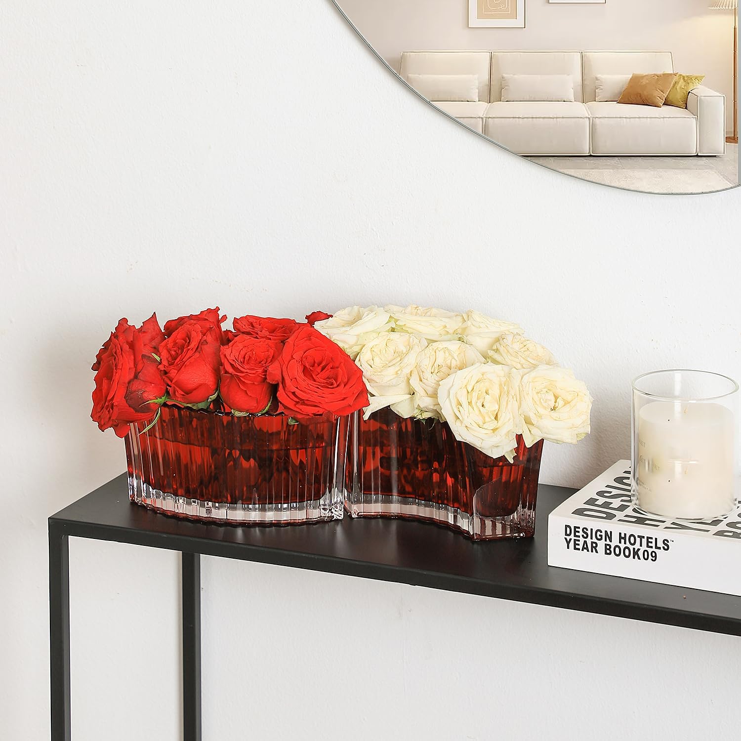 MCMCNCUIU Crystal Vases for Centerpieces, Flower Vases for Wedding Centerpieces, Red Glass Vase for Flowers, Curve Small Vase for Living Room, Bedroom, Kitchen, Dining Table, Set of 2 - Image 4