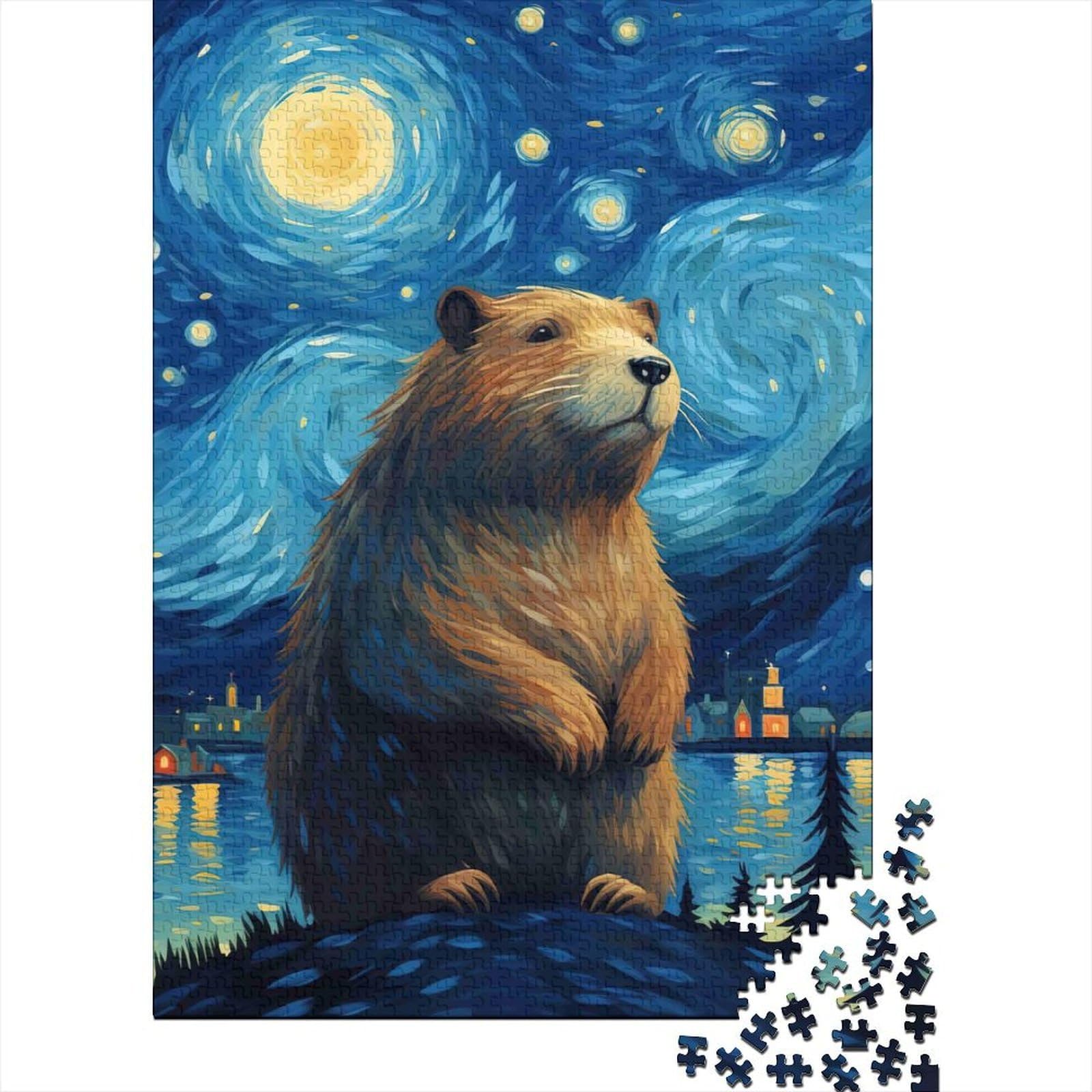 3D Printed Starry Night Bear Fitted Sheet Microfiber Soft Anti-Slip Artistic Bed Sheet for Bedroom Dorm Mattress Cover Decor 90x200x25cm