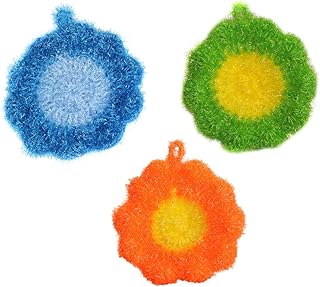 SOLUSTRE 3pcs Flower Shaped Dish Towel Dish Cleaning Sponge Washing Scrubber Kitchen Grill Cleaner Dish Wash Pad Dish Scouring Pads Non Scratch Pot Sink Wipe Glasses Polyester Yarn