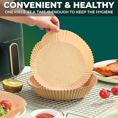 Miniatura 7 de Forro de papel desechable para freidora de aire, 100 unidades antiadherentes desechables para cocinar, asar, hornear, hojas de papel pergamino de