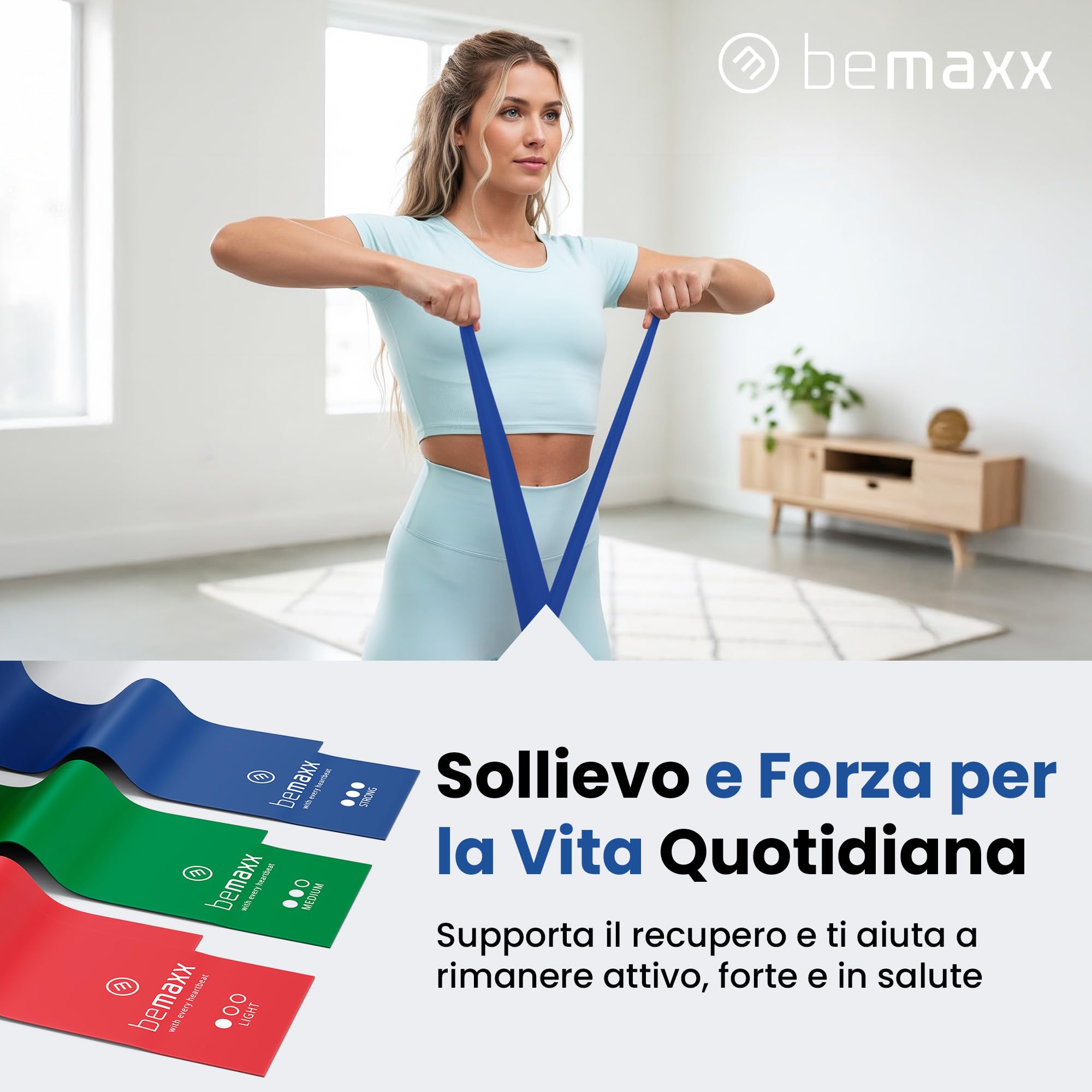 Sportout Fasce Elastiche Resistenza 2m - Set Da 3 Livelli Con Borsa E Guida Per Yoga, Pilates, Fisioterapia