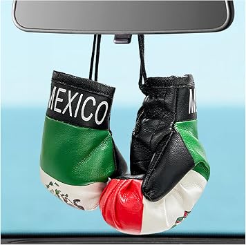 1 Pair Mini Boxing Gloves for Car Mirror, Patriotic Rearview Charm Punching Glove with Country Flag Pattern, Automotive Mirror Pendant Novelty Hanging Ornament for Sports Fan Mexico