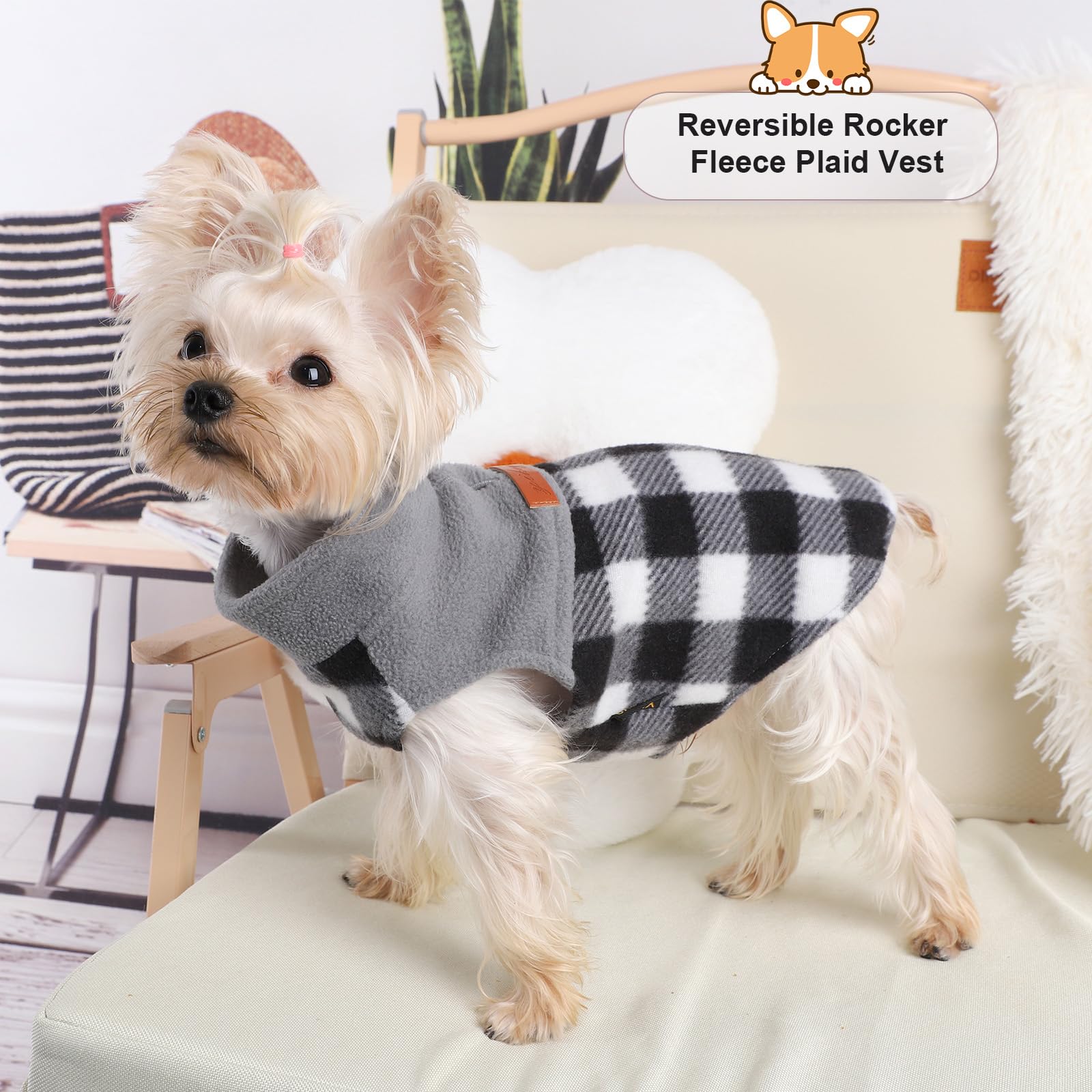 Fleece-Weste, Hundepullover, dehnbares Sweatshirt mit Loch für die Leine, Haustierkleidung, leichter Hundemantel für kleine Hunde, Jungen, Mädchen, Erntedankfest, Weihnachten, kariert, Größe
