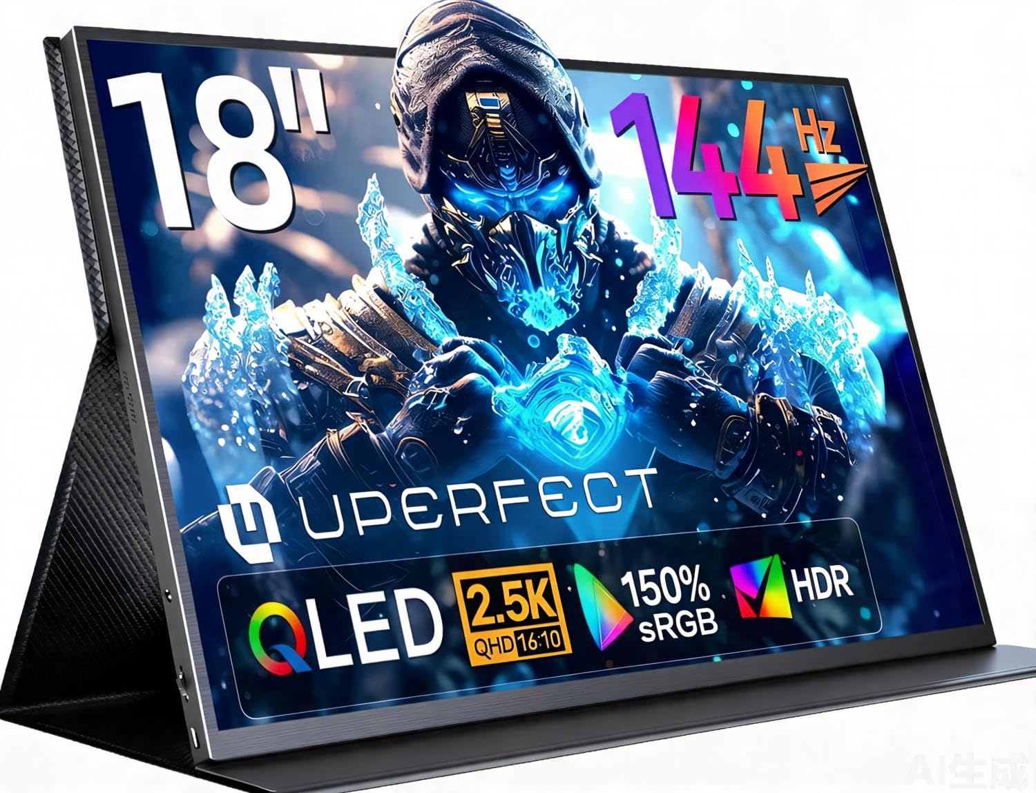 UPERFECT Portable Monitor QLED 18 Zoll 2.5K 144Hz 150% sRGB 2000:1 500Nits | Tragbarer Display 2560x1600 16:10 Gaming Mobiler Bildschirm mit HDMI USB C für Laptop/PC/Spielkonsole, VESA-Kompatibel