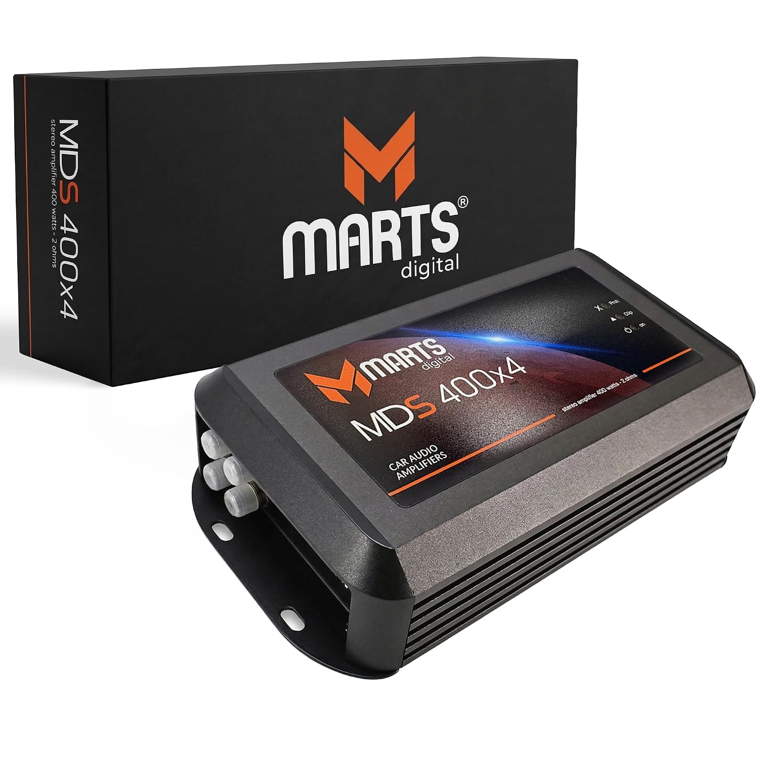 Marts Digital MDS400X4 | 4 Channel Class D Amplifier 400W RMS at 2 Ohms | Compact Size Low Heat Output | Adjustable Filters for Mids Highs Bass | Clean Full Range Power for Car Audio Systems