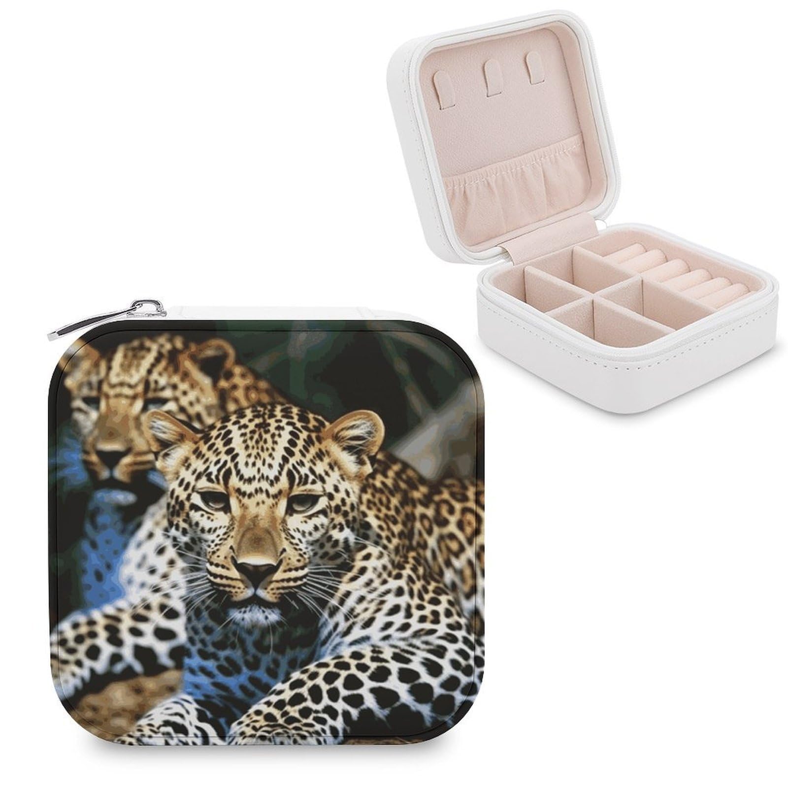 JTREHY Travel Leopard Jewelry Case Portable Display Storage Box PU Leather Mini Jewelry Travel Case Personalized Travel Jewelry Organizer Small Jewelry Box for Women