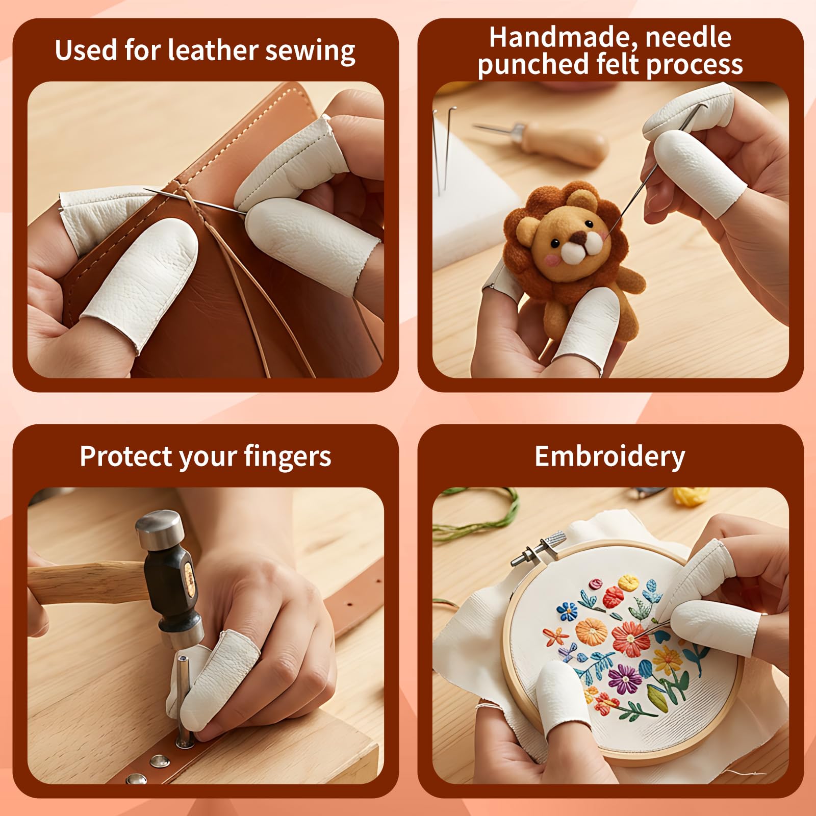 Fingerschutz aus Leder, 3 Paar, Nadelfilz, Stricken, Fingerhutschutz, Werkzeuge, Handarbeit, Finger, Daumenschutz, Handarbeit, Nähen, Stricken, Fingerschutz (zufällige Farbe)