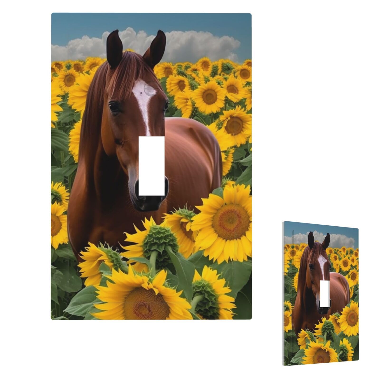 Horse And Sunflower Wall Plate Cover Modern Decorative 1 Gang Light Switch Cover Unbreakable Receptacle Outlet Covers For Living Room Bedroom Home Decor Single Toggle