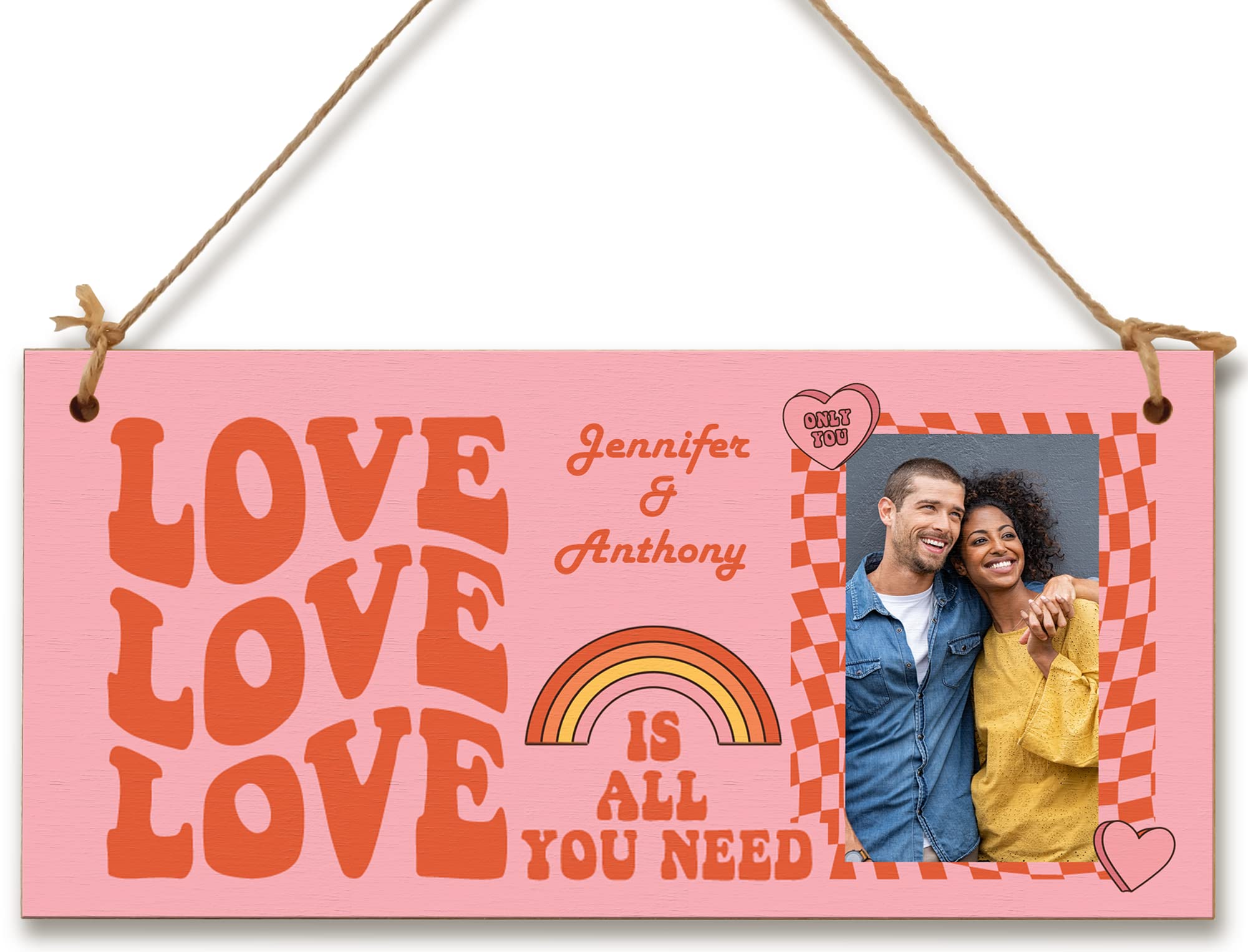 The Plum Penguin Personalised Wooden Plaque With Photo Love Is All You Need Romantic Valentine's Anniversary Keepsake For Him Her Hanging Gift Home Decor
