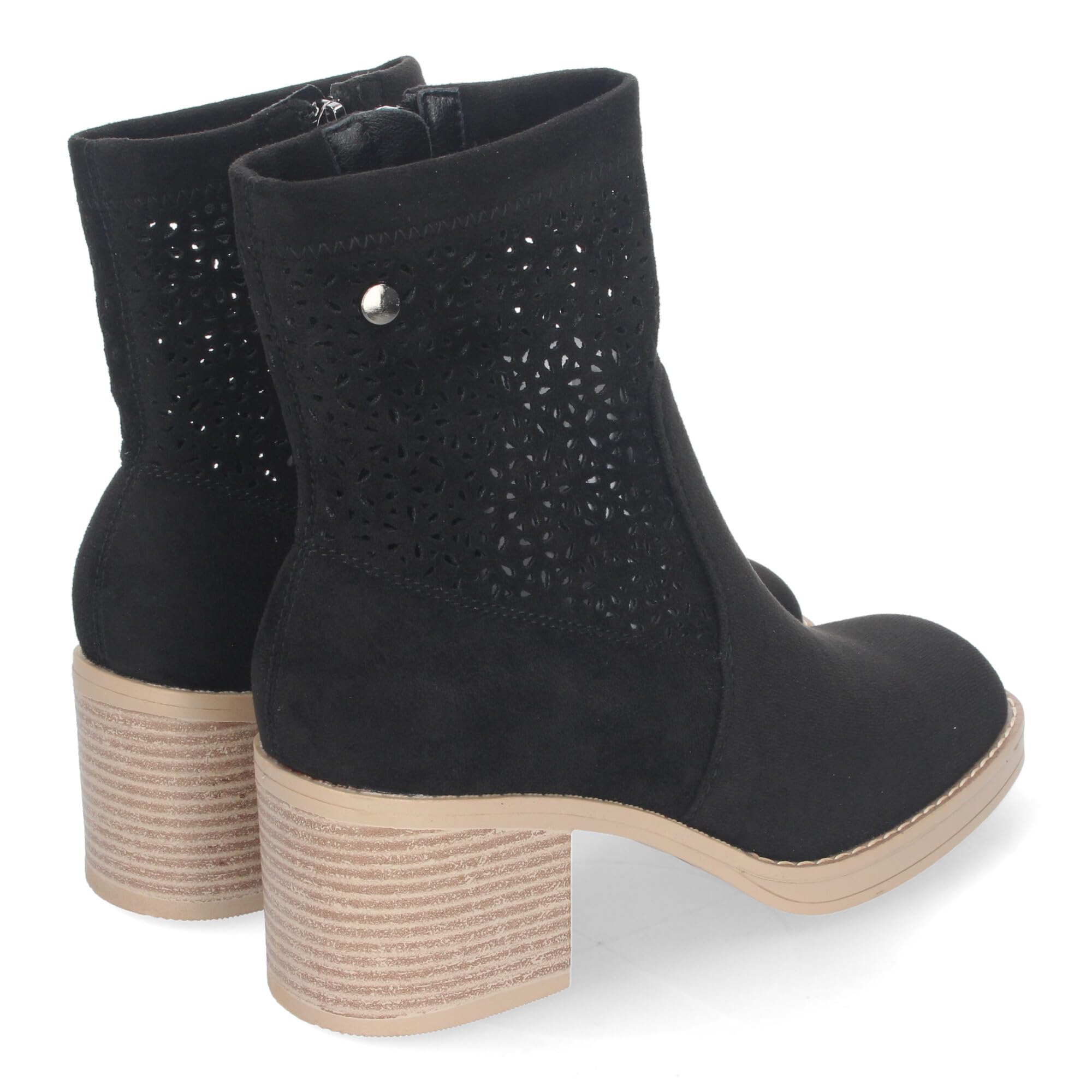 shoes&blues.es Botines de Mujer Primavera Verano Elegantes y Comodos con Tacon Ancho, Diseno Perforado con Cremallera Lateral, Ideal para Cualquier Ocasion