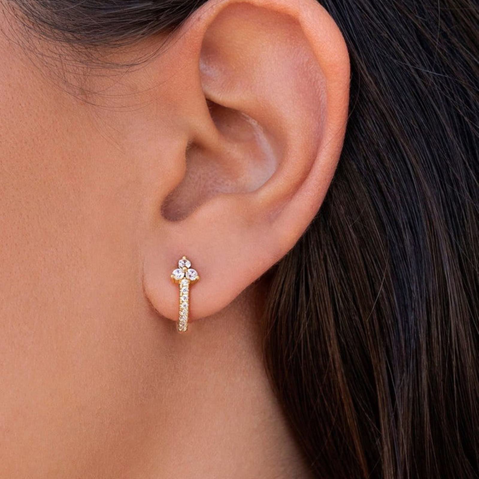 WZGWDC Pendientes de Plata 925 para niñas, aro para Mujer con circonita cúbica Cruzada, joyería Piercing hipoalergénica