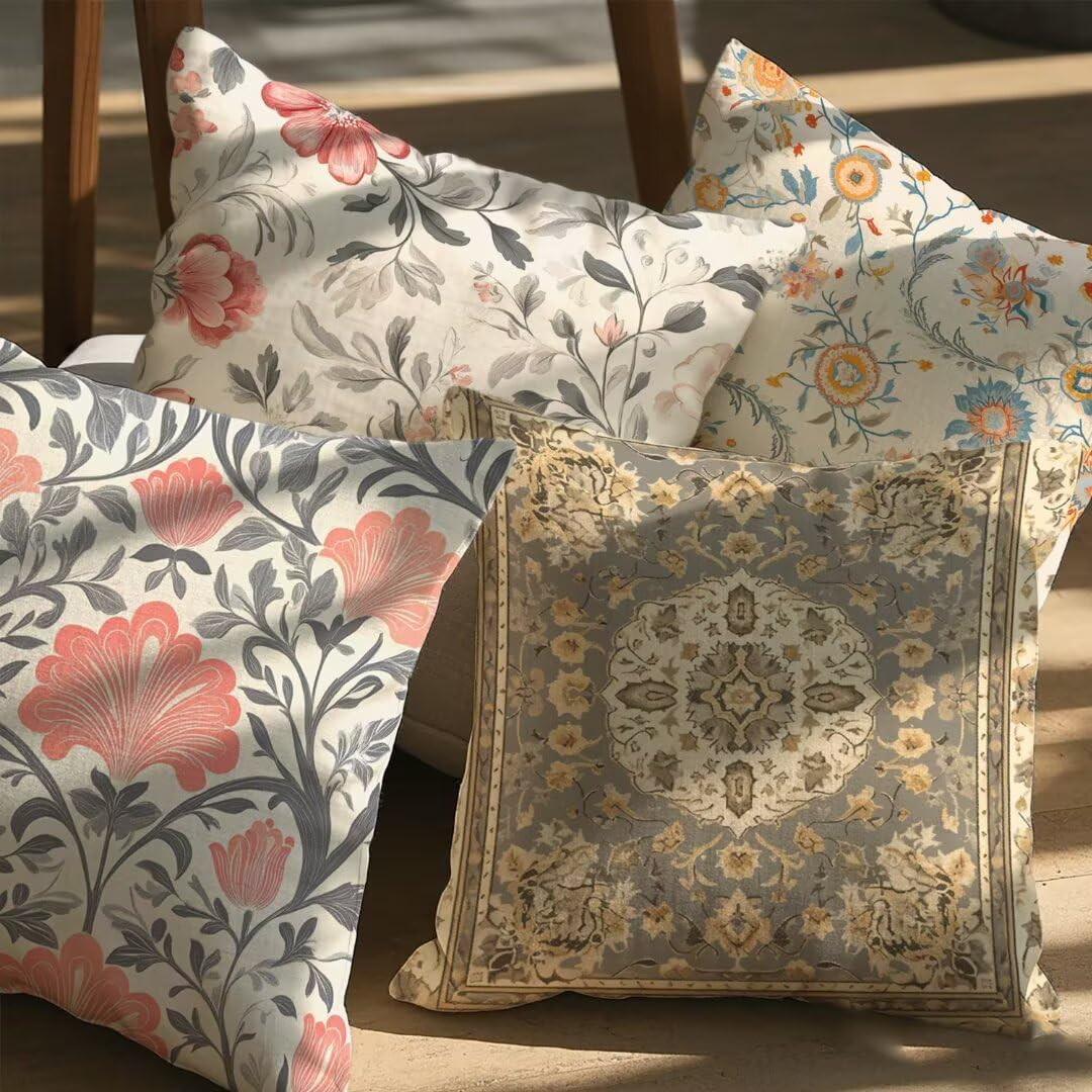 Fundas Cojines 40x40 cm Exterior Cojines Estilo Escandinavo Fundas de Almohada Juego de 4, Cuadrados Funda Cojin Floral Almohadas con Cremallera, Sofa Cama Decorativos para Hogar, Jardín, Salón Ym33