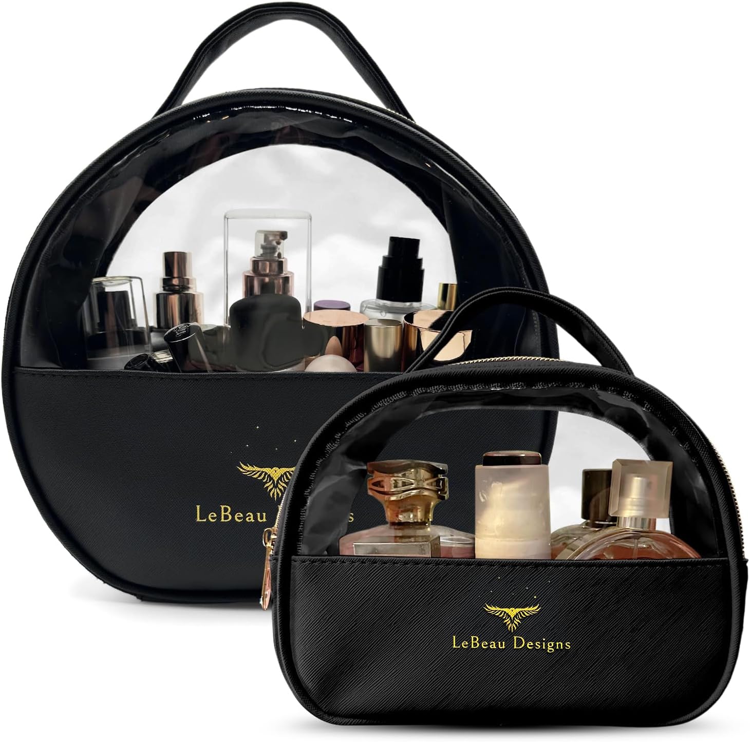 2-Pack Makeup Travel Bag – Travel Essentials for women, PU Leather Clear Travel Toiletry Bags With Compartments, skincare bag With Waterproof Layering in Black