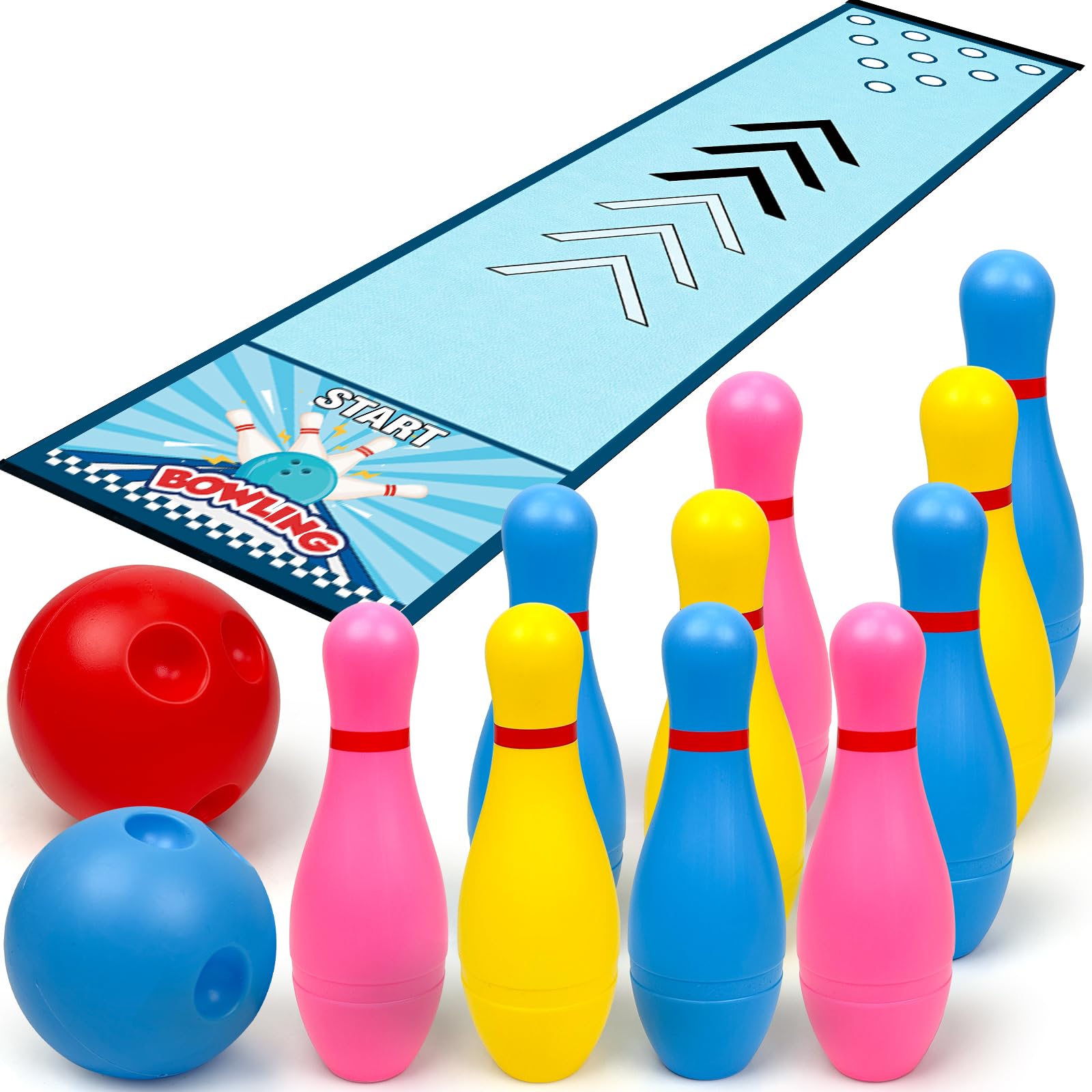 KEAGAN Mini Bowling Set, Full Bowling Alley Games Set, Indoor Outdoor Home Bowling Set, Bowling Alley Set with Bowling Lane, Bowling Pins & Ball, Bowling Games Set for Sports Leisure Toy(Colorful)