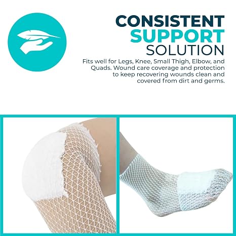 Fix Tubular Net Bandage (Size 4) 10 Yard Roll Stretches to 25 Yards - Plus Pair of Medical Scissors - Elastic Net Wound Gauze Dressing Fits Arms, Ankles, Calves, Large Hands and Feet