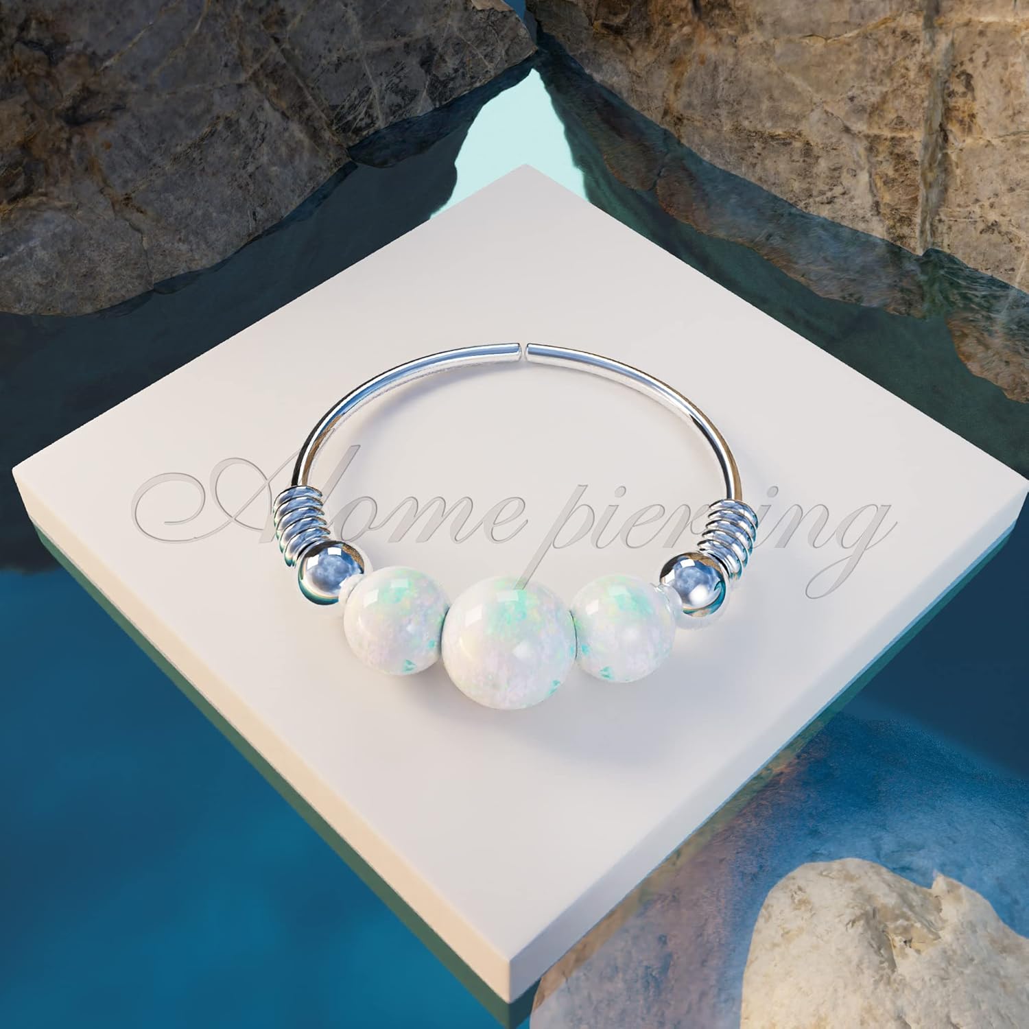 Silver Helix Rings One Color Opals - Image 3