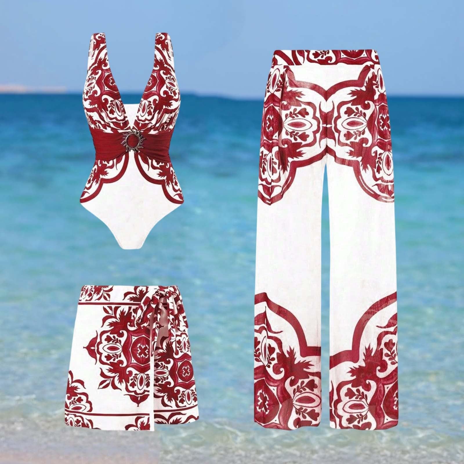 Generico Costumi da Mare Donna, Costume Intero Donna Contenitivo Costumi da Bagno Donna Curvy Costume Donna Piscina Scollo a V Costumi Interi Mare Push Up Swimsuit Regolabili Swimwear Collo Appeso
