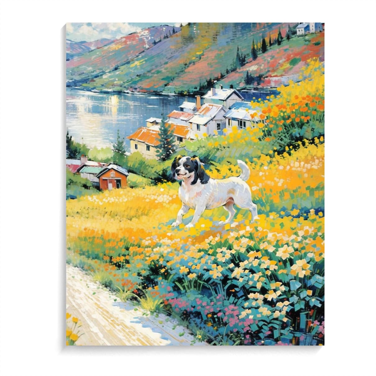 Paint by Numbers Springer Spaniel Dog DIY Acrylic Painting Kit with Brushes Pigment Oil Painting Artwork Adults Beginners Wall Decor 16x20inch(40x50cm) Frameless