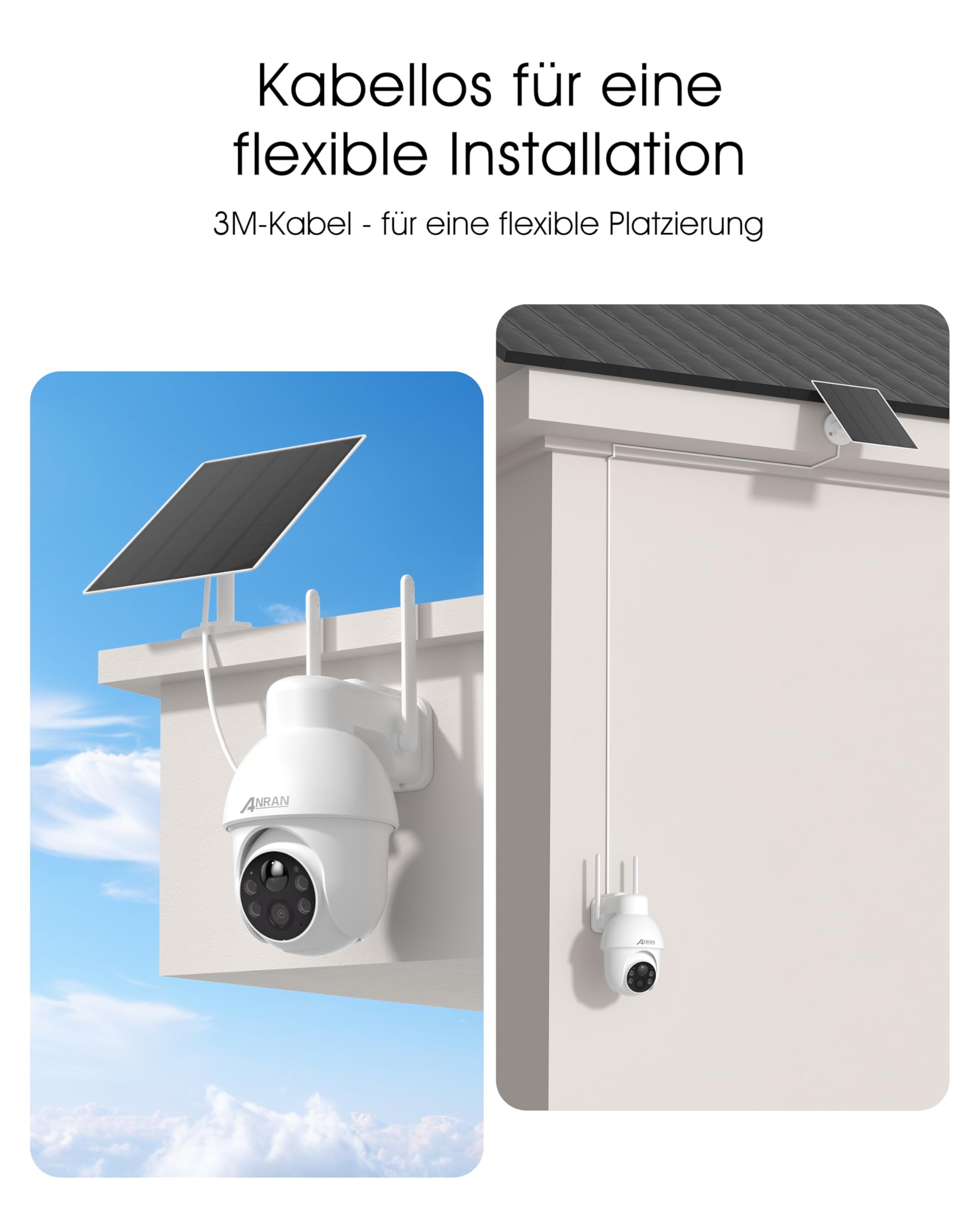 ANRAN 3K Überwachungskamera Aussen WiFi,5MP Ultra HD 360° PTZ Solar Überwachungskamera,Farbnachtsicht,Zwei-Wege-Audio,PIR Bewegungserkennung,Intelligenter Alarm,IP66 Wasserdicht,Alexa Kompatibel