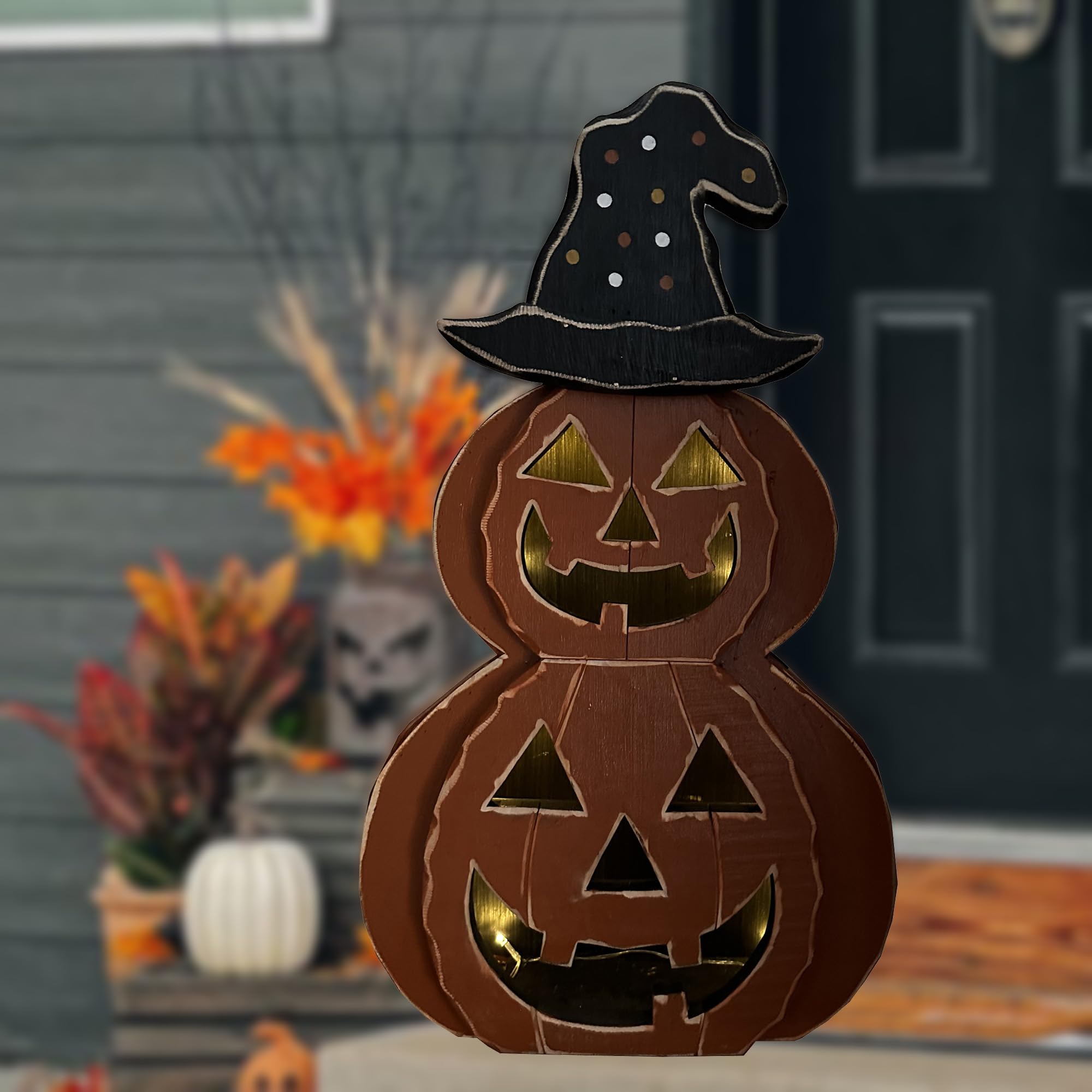 Lanterne Jack O Lumineuse en Bois 63,5 cm : Haute Qualité Artisanale pour Halloween
