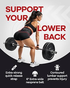 Weight Lifting Belt - Elite Body Squad Pro Quality Neoprene Back Support Belt With Speed Fit Fastener And Stainless Steel Hook And Loop Design - 6” Wide Soft Feel Padding