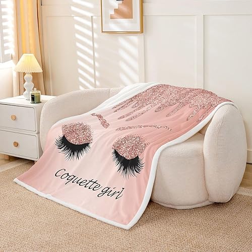 Erosebridal Manta de vellón de pestañas de 40 x 50 pulgadas, hermosa manta de maquillaje femenino para niñas y mujeres, decoración de dormitorio de
