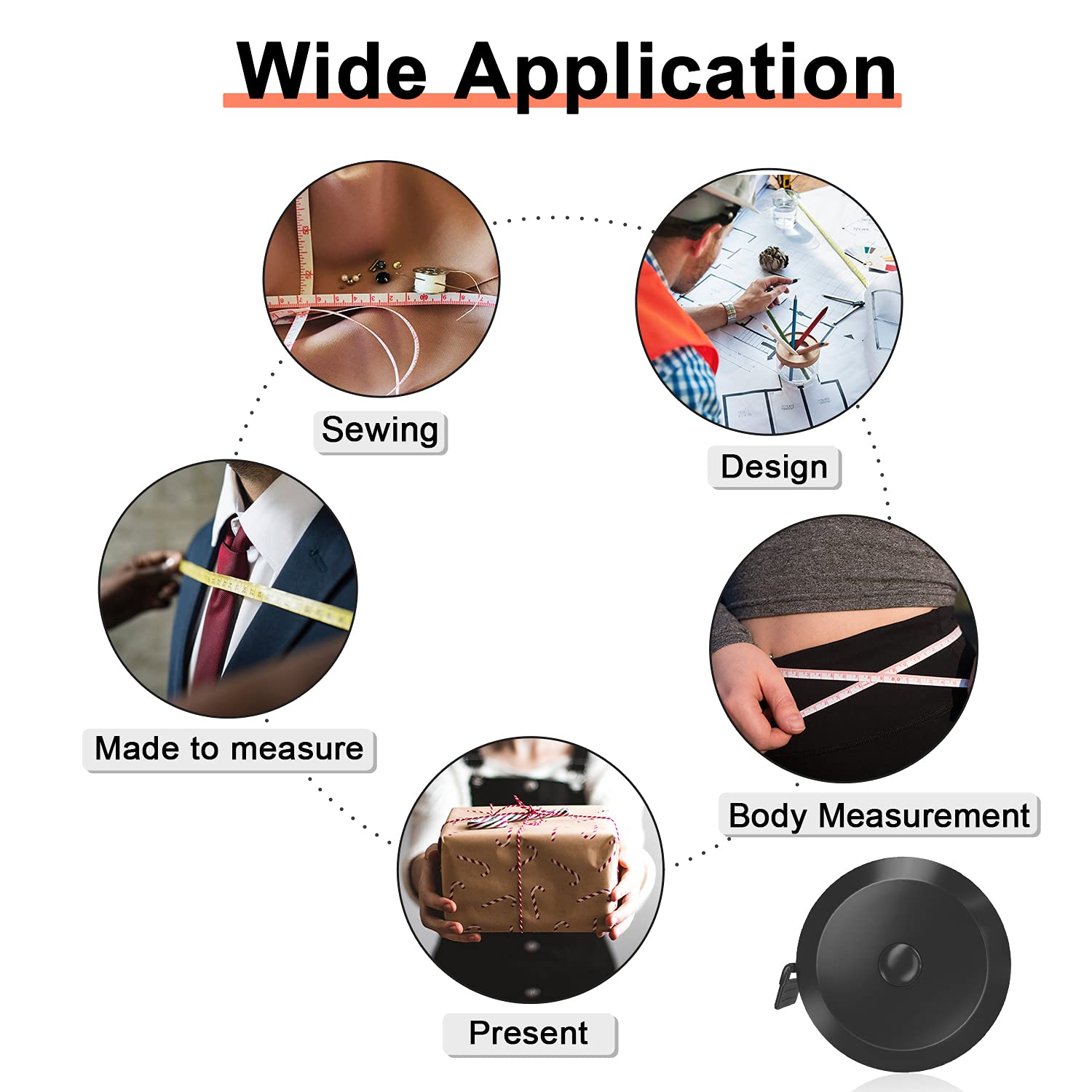DiCUNO Tape Measure Retractable, Soft Measuring Tape for Body Sewing Tailor Cloth Fabric Craft, 60 Inch/1.5M Black Dual Sided Measurements, Small Pocket Size, 1 Pack