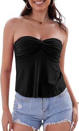TAIPOVE Pima Cotton Tube Tops for Women Summer Strapless Sweetheart Neck Bandeau Shirt Trendy Going Out Cute Crop Outfits