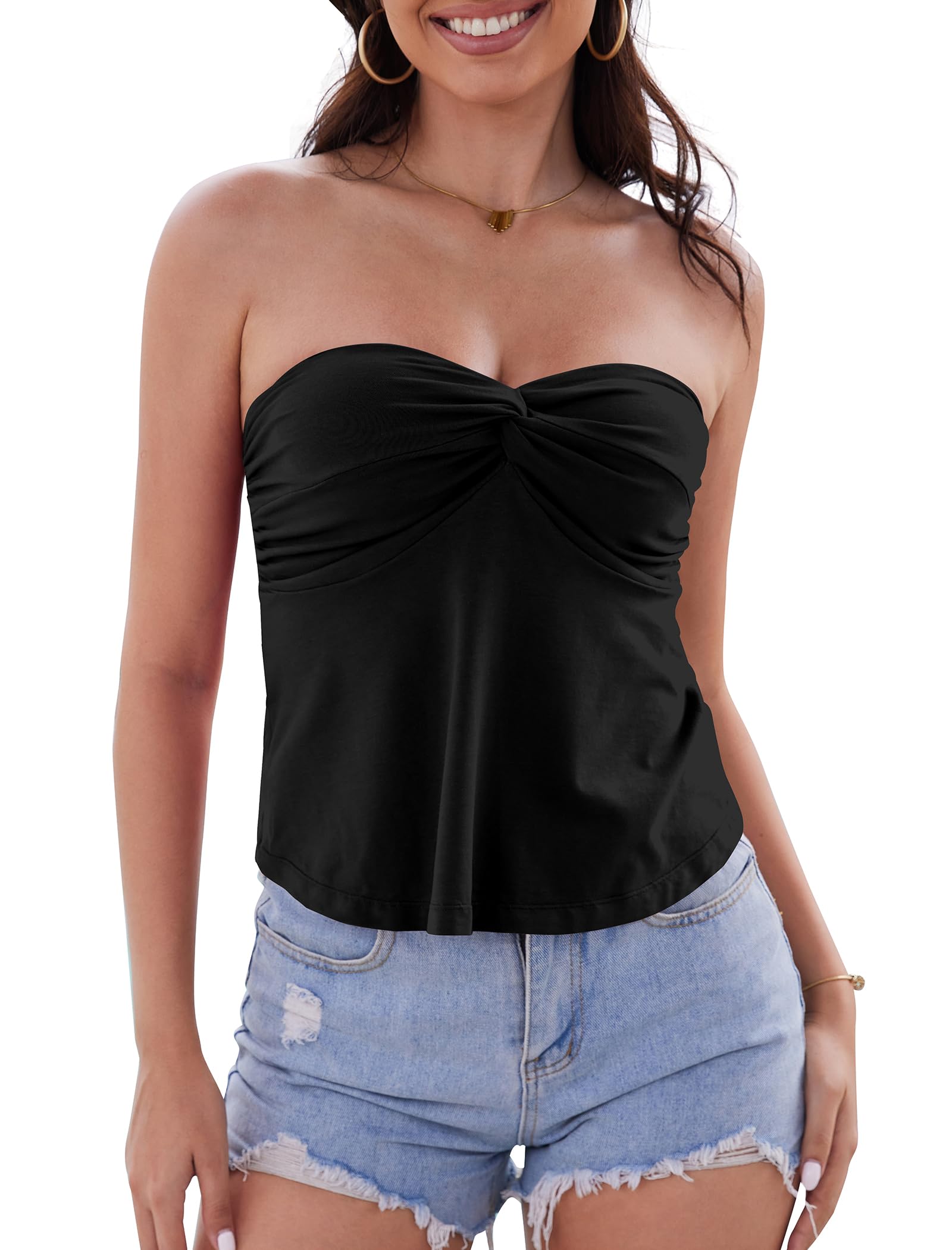 TAIPOVE Pima Cotton Tube Tops for Women Summer Strapless Sweetheart Neck Bandeau Shirt Trendy Going Out Cute Crop Outfits