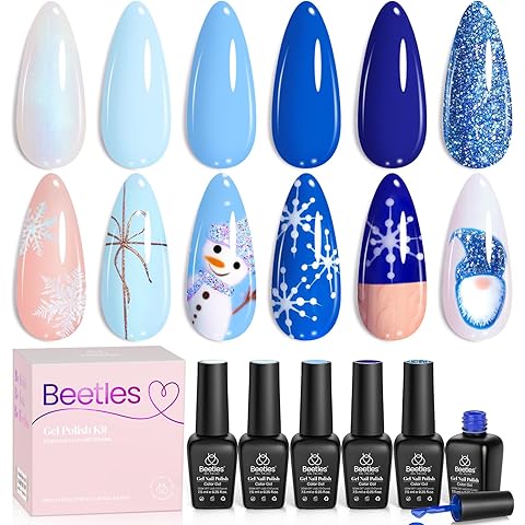 Beetles Blue Gel Nail Polish,6 Colors Baby Blue Glitter Aquarius Holy Water Collection Fall Winter Gel Polish Soak off Uv Led Lamp Nail Art Manicure Gifts for Women