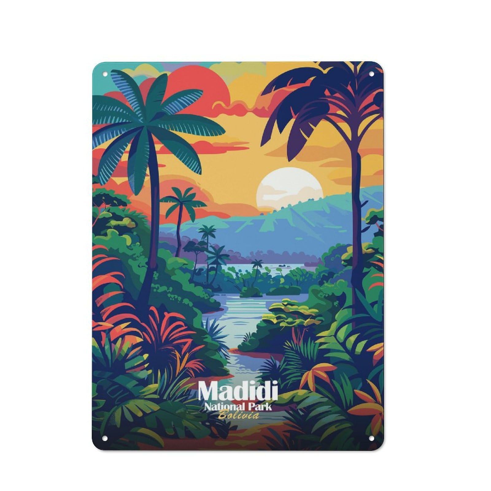 Junmoney Madidi National Park, Bolivia Illustration Urban Decorative Metal Plaque 40X30cm Featuring Loft Wall Plaque For Loft, Studio, Office Or Creative Room