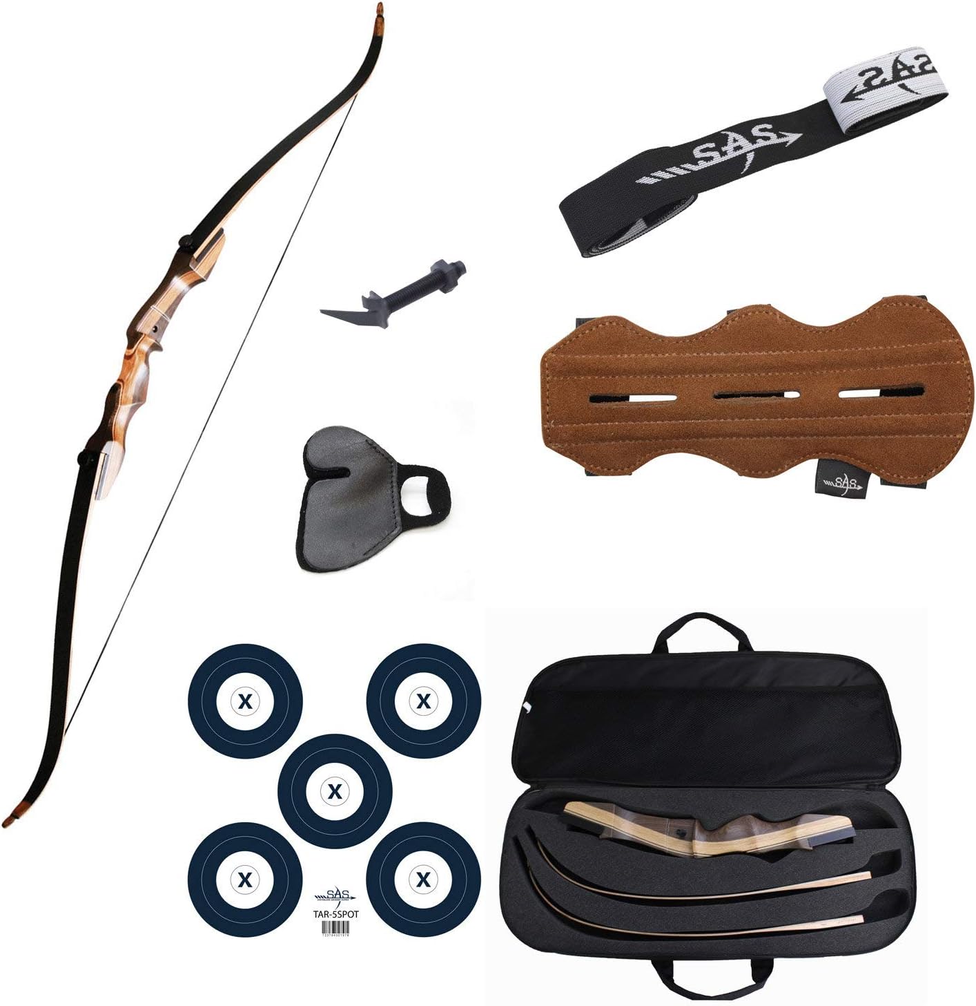 Southland Archery Supply SAS Sage Take Down Recurve Bow Combo Package Kit with Case, Armguard, Stringer, Arrow Rest and Paper Target