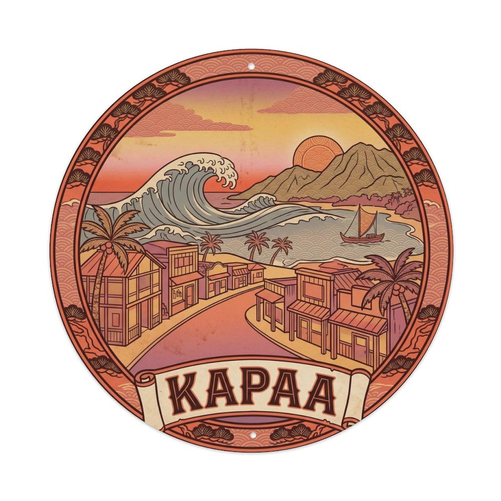 Kapaa Town Kauai Hawaii Heritage Island Landmark Metal Tin Sign