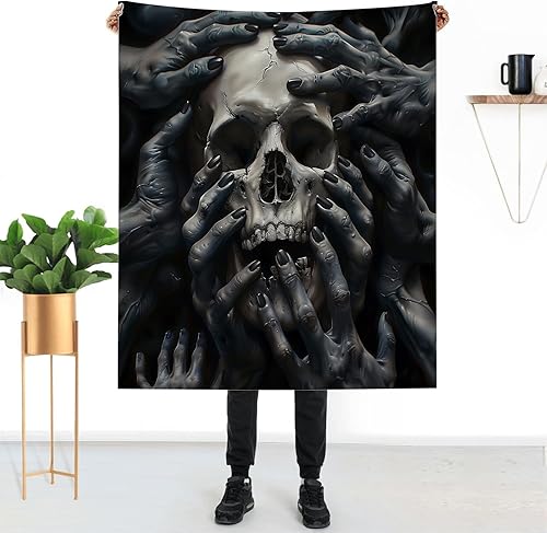 Miniatura 9 de Manta de calavera de terror de 50 x 60 pulgadas, manta de microfibra de franela de franela de microfibra para sofá, cálida y ligera para niños y