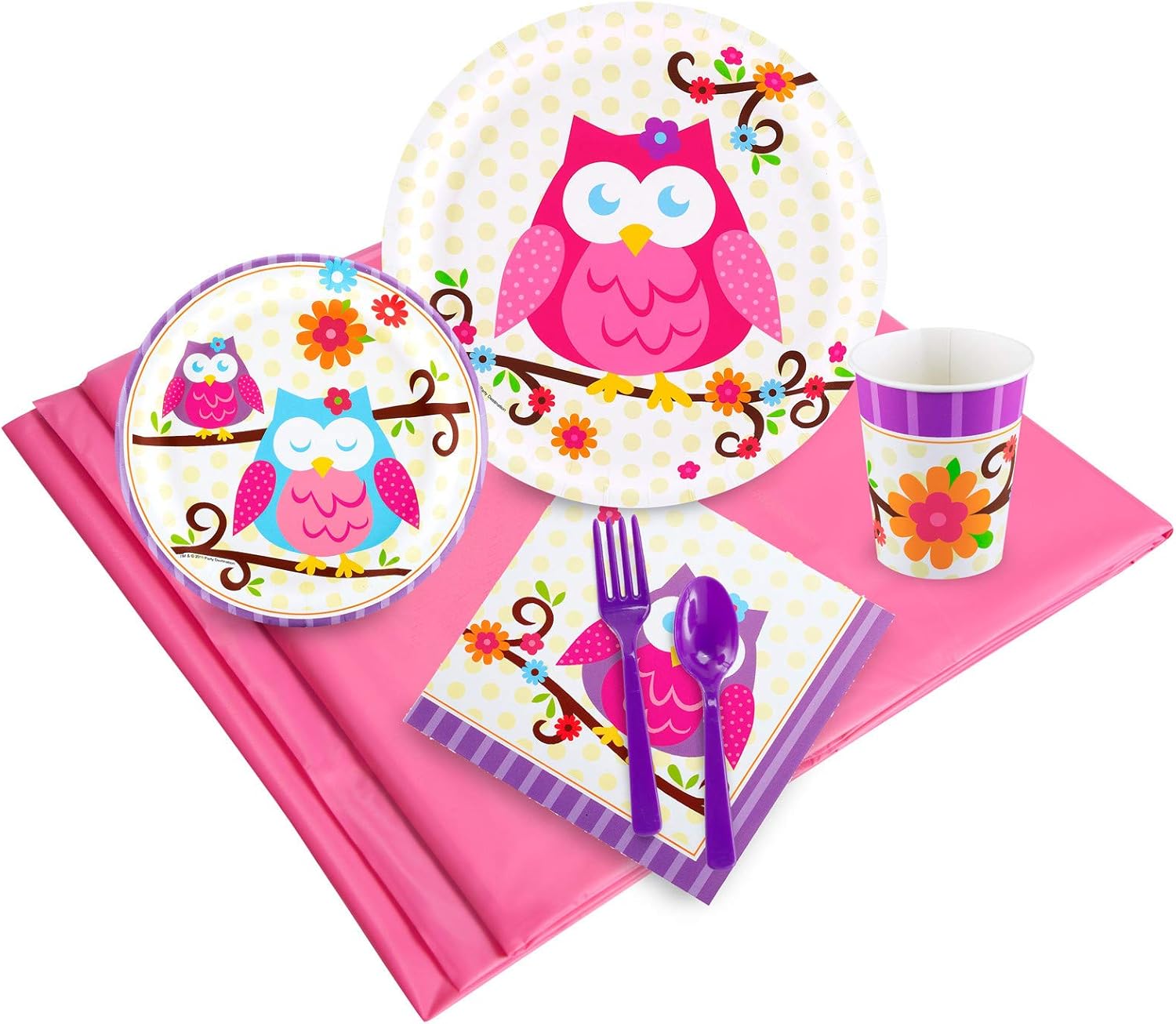 BirthdayExpress Owl Blossom Children's Party Tableware Pack for 24 Guests, Multi-colored, One Size : Home & Kitchen