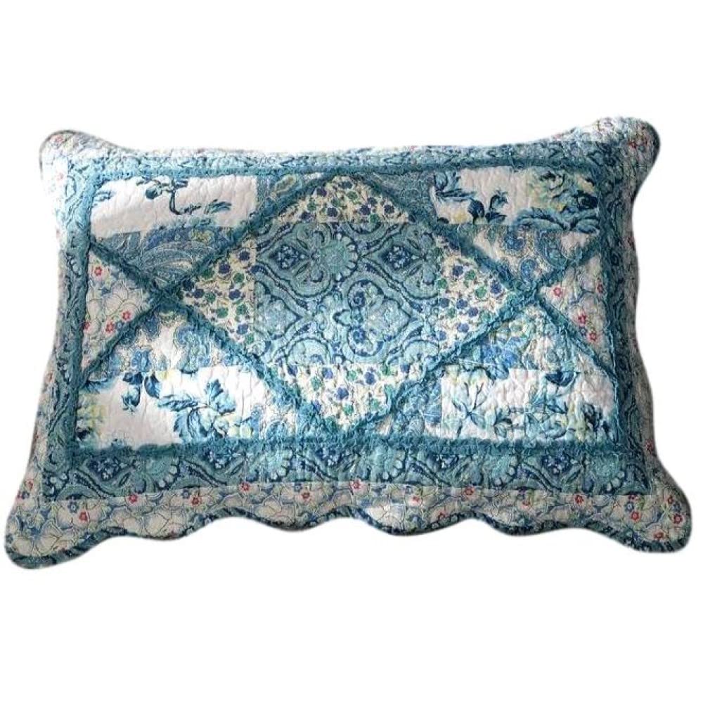 Tache Cotton Patchwork Farmhouse Antique Floral Scalloped Petal Dance 20x30 Standard Pillow Sham 1 Piece
