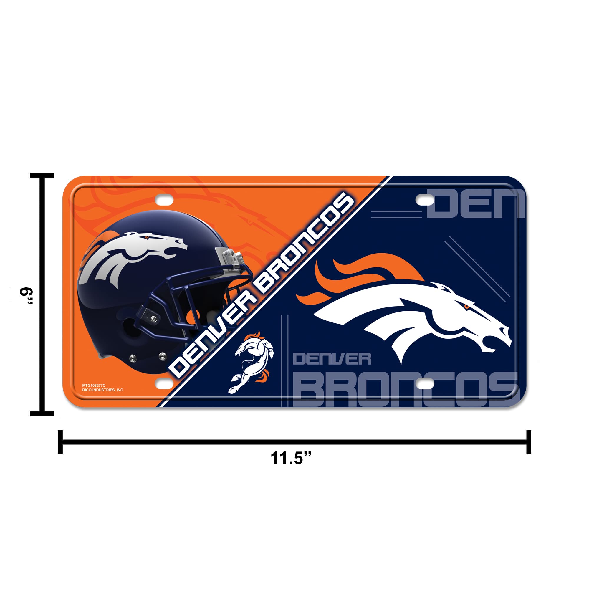 Rico Industries NFL Denver Broncos mixte Denver Broncos Metaldenver Broncos de plaque d'immatriculation en métal de plaque d'immatriculation, Team Couleur, taille unique
