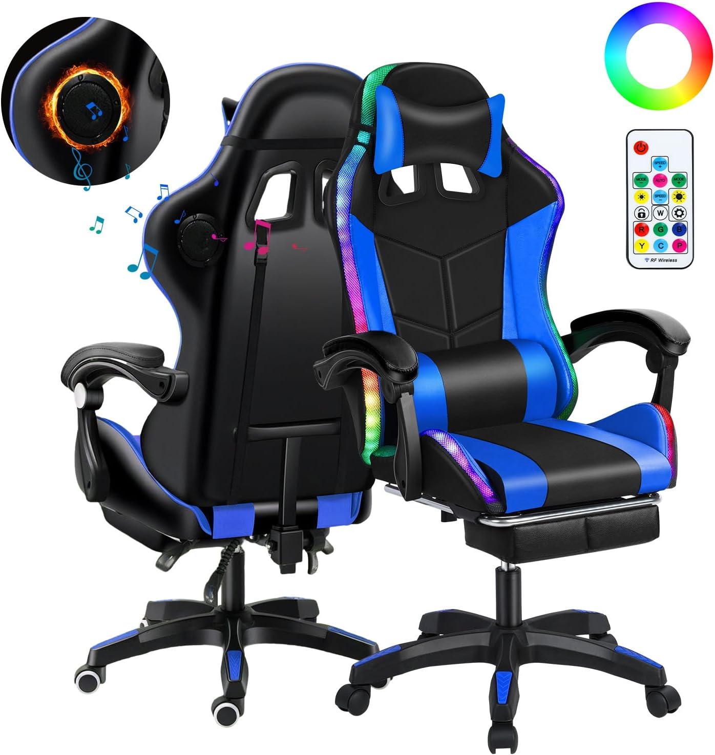 Gaming Chair with Bluetooth Speakers ＆ LED Lights, Jordan Ubuy