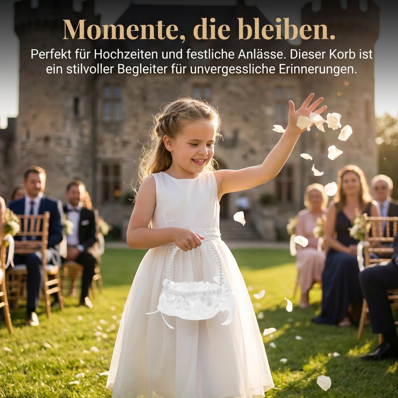 Vaguelly Blumenmädchenkorb Mit Perlenhenkel Und Spitzenverzierung Kleiner Blumenkorb Für Hochzeit Vielseitig Für Blütenblätter Und Süßigkeiten Praktisch Für Festliche Anlässe