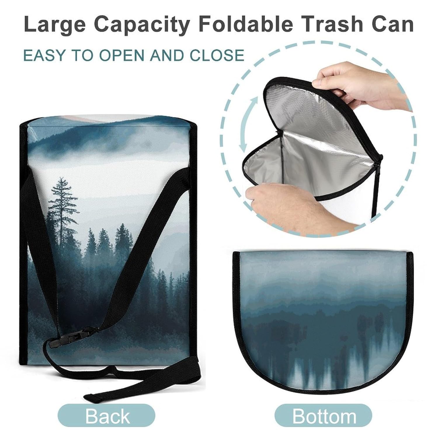 Hanging Car Trash Bag Foggy Mountains Landscape Printed Car Garbage Storage Bag Leakproof Car Trash Can Portable Garbage Storage Bags