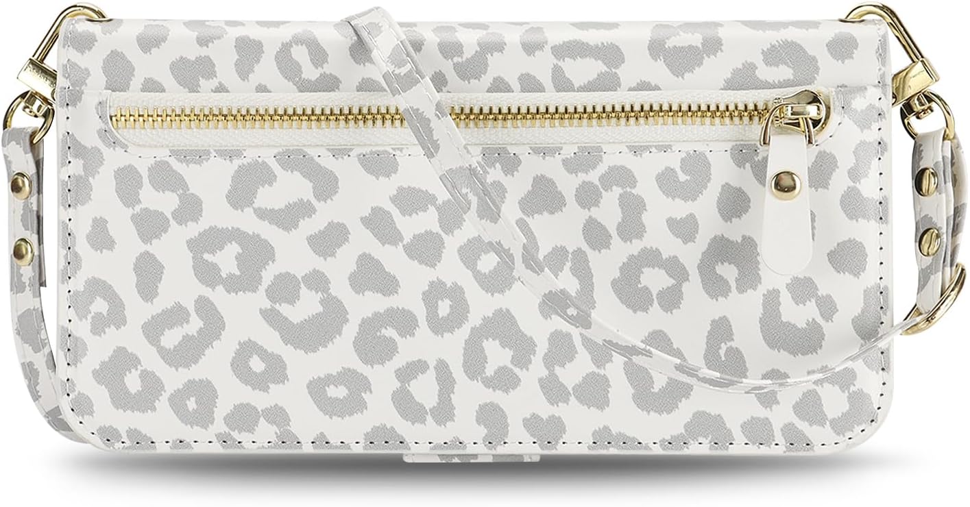 for iPhone 14/13 Wallet Case for Women,Zipper Pocket,PU Leather Phone Case Stand flip Cover Crossbody Lanyard Strap Zipper Credit Card Holder Slots for Apple 14/13,White Leopard - Image 7